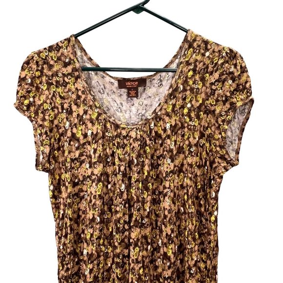 Victor Alfaro Knit Top Tunic size L Shirred Sides Short Sleeve Forest Naturecore - Picture 2 of 6